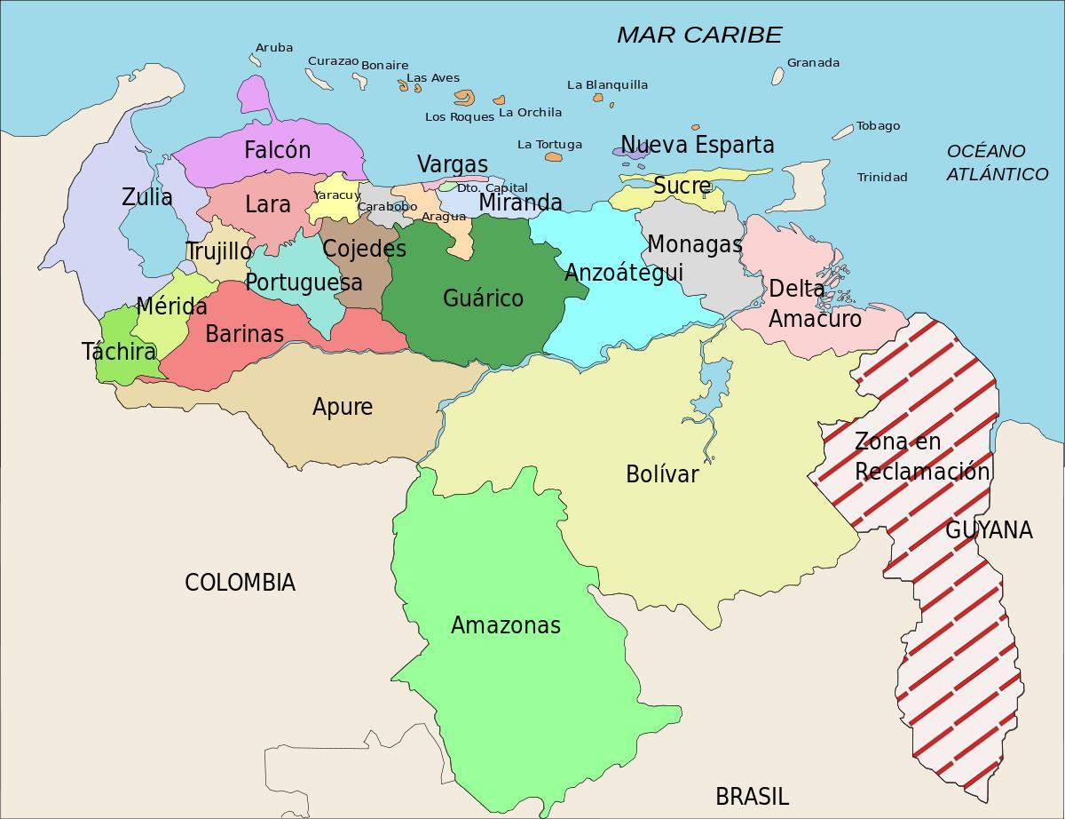 քարտեզ Վենեսուելայի պետությունների