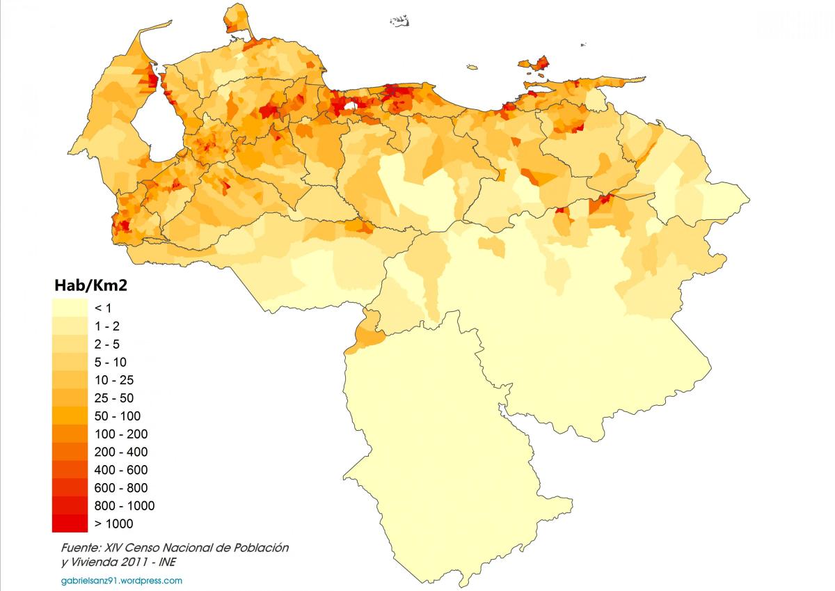 Վենեսուելան քարտ բնակչության խտության 