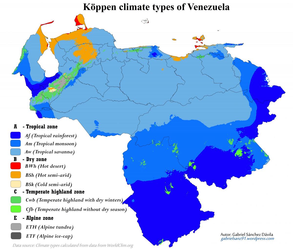 քարտեզ Վենեսուելան կլիման