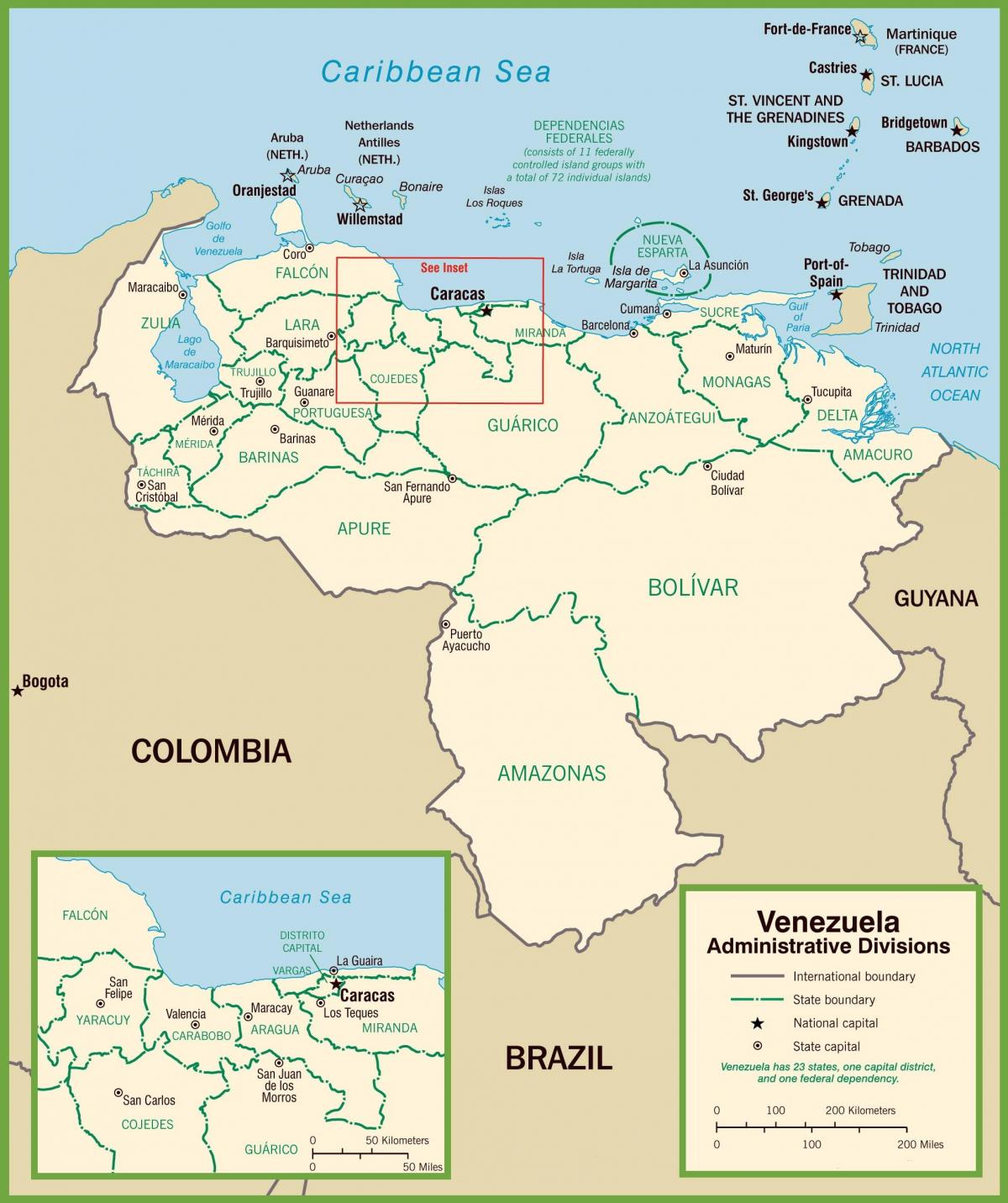 քարտեզ Վենեսուելան քաղաքական