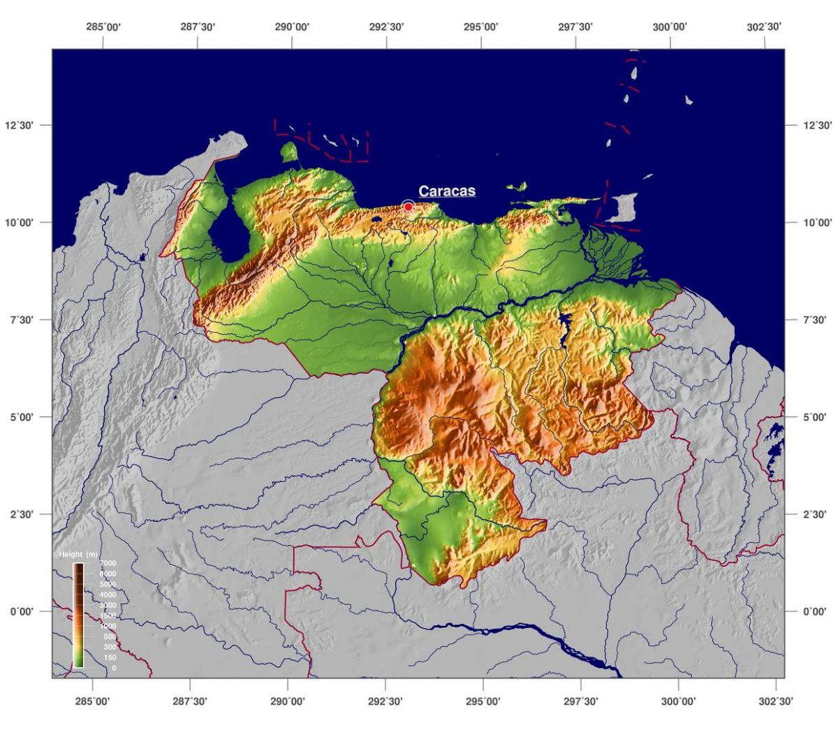 քարտեզ ֆիզիկական քարտեզ Վենեսուելայի